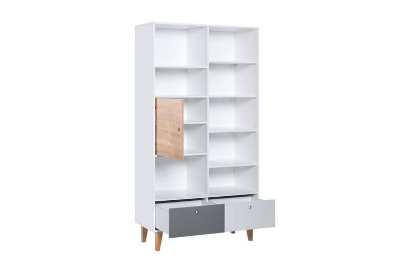Kirjahylly Concept Valkoinen/Tummanharmaa/Keltainen - VOX - Huonekalut - Lasten kalusteet - Lastenhuoneen säilytys - Lastenhuoneen hylly - Kirjahylly lastenhuoneeseen