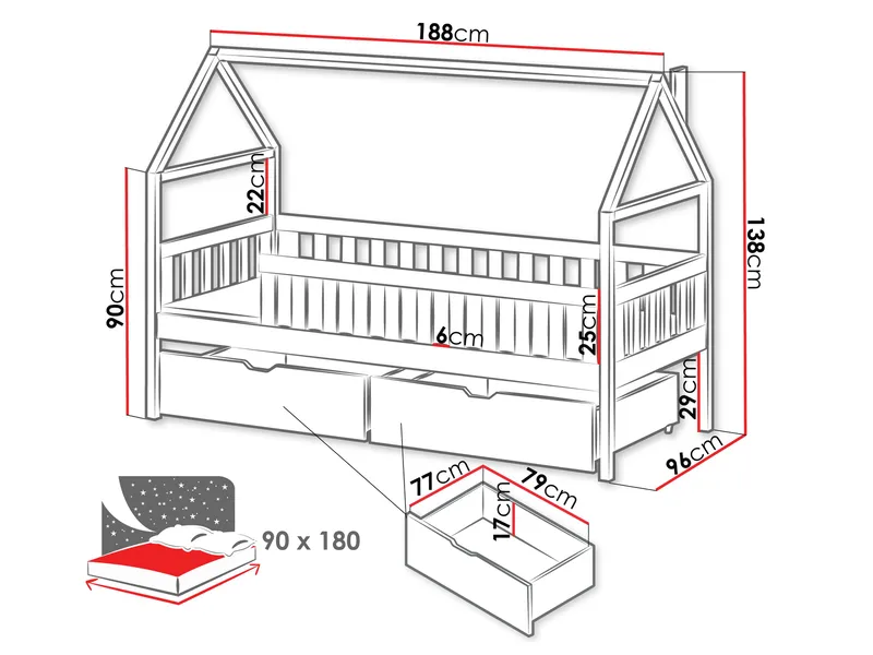 Claven Hussäng 96x188 cm - Beige - Huonekalut - Lasten kalusteet - Lastensängyt & juniorisängyt - Talosänky