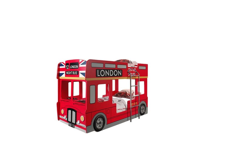 Kerrossänky London-bussi punainen 90x200 cm Patjan kanssa - Patjan kanssa - Huonekalut - Lasten kalusteet - Lastensängyt & juniorisängyt - Tavallinen lastensänky