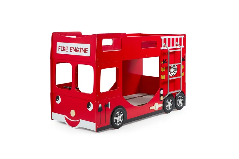 Kerrossänky Paloauto, punainen 90x200 cm Patjan kanssa, Patjan kanssa