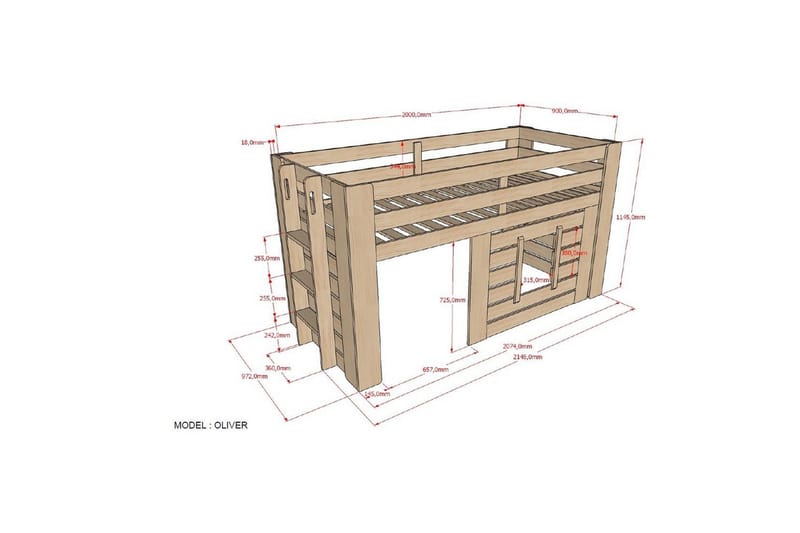 Keskikorkea sänky Oliver - Huonekalut - Lasten kalusteet - Lastensängyt & juniorisängyt - Tavallinen lastensänky
