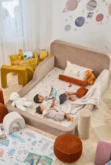 Lasten sänky Atelier Del Sofa Funbed Double (115 x 90 x 210 cm) Beige - Beige - Huonekalut - Lasten kalusteet - Lastensängyt & juniorisängyt - Tavallinen lastensänky