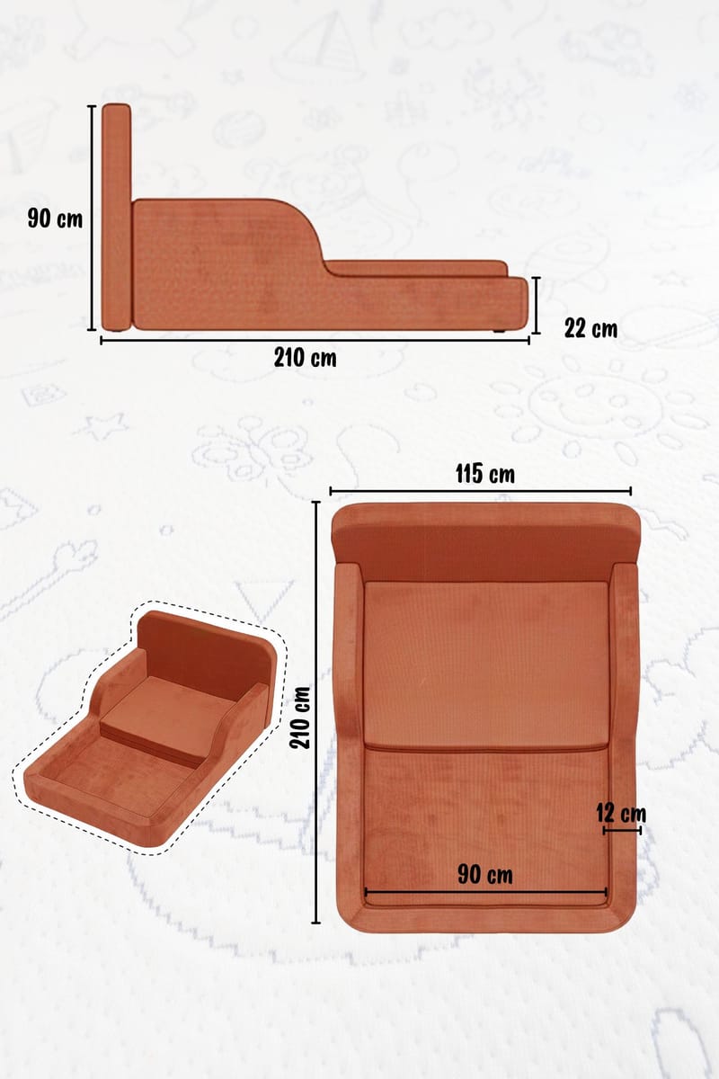 Lasten sänky Atelier Del Sofa Funbed Double (115 x 90 x 210 cm) Sinappi - Sinappi - Huonekalut - Lasten kalusteet - Lastensängyt & juniorisängyt - Tavallinen lastensänky