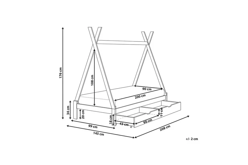 Lastensänky laatikoilla Devay - Harmaa - Huonekalut - Lasten kalusteet - Lastensängyt & juniorisängyt - Talosänky
