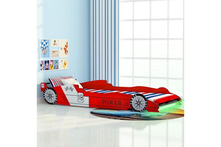 Lastensänky LED-valolla kilpa-auto 90x200 cm Punainen - Punainen - Tavallinen lastensänky - Lastensängyt & juniorisängyt