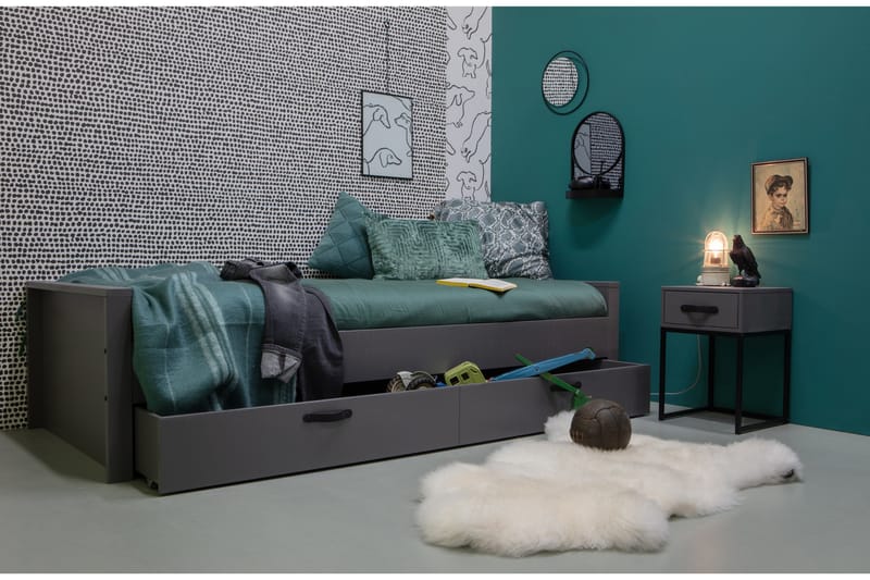 Säng Janey Förvaring 95x214 cm - Harmaa - Huonekalut - Lasten kalusteet - Lastensängyt & juniorisängyt - Tavallinen lastensänky