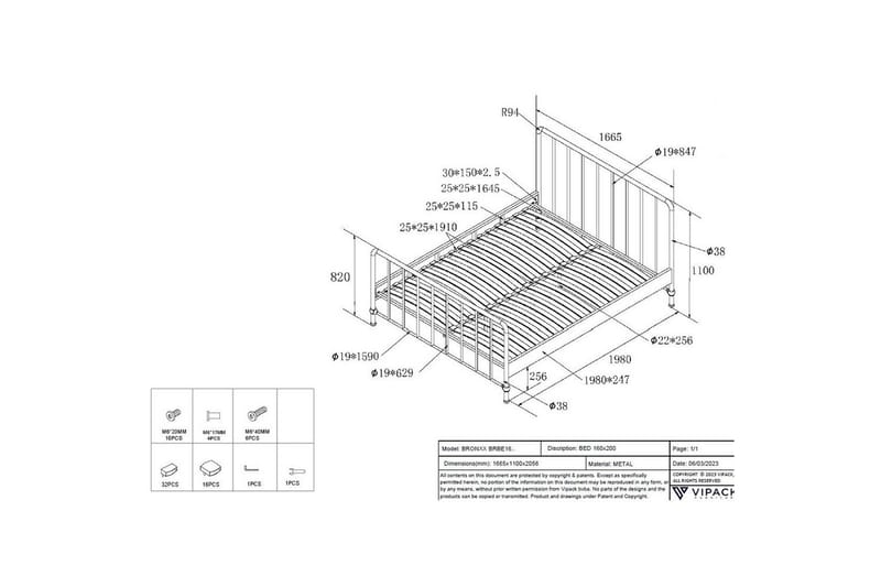 Sänky Bronxx Musta, 160 x 200 cm - Musta, 160 x 200 cm - Huonekalut - Lasten kalusteet - Lastensängyt & juniorisängyt - Tavallinen lastensänky