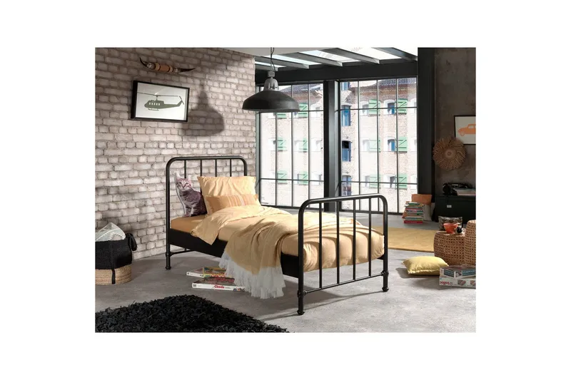 Sänky Bronxx Musta, 90 x 200 cm - Musta, 90 x 200 cm - Huonekalut - Lasten kalusteet - Lastensängyt & juniorisängyt - Tavallinen lastensänky