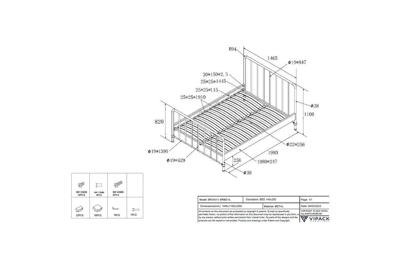 Sänky Bronxx Sininen, 140 x 200 cm - Sininen, 140 x 200 cm - Huonekalut - Lasten kalusteet - Lastensängyt & juniorisängyt - Tavallinen lastensänky