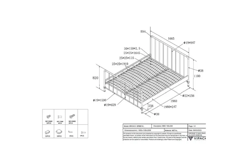 Sänky Bronxx Sininen, 160 x 200 cm - Sininen, 160 x 200 cm - Huonekalut - Lasten kalusteet - Lastensängyt & juniorisängyt - Tavallinen lastensänky