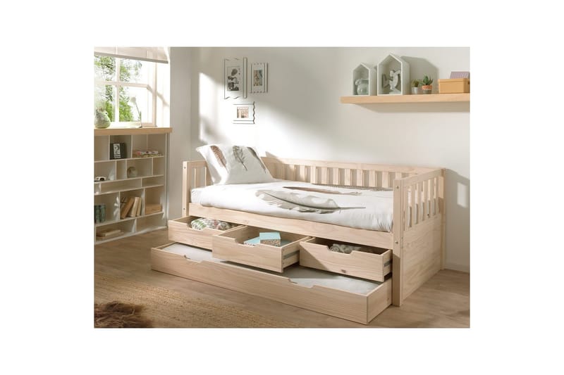 Sänky Fritz kolmella Laatikkolla ja Alavuoteella Luonnollinen - Luonnollinen - Huonekalut - Lasten kalusteet - Lastensängyt & juniorisängyt - Tavallinen lastensänky