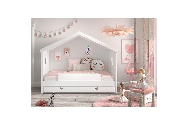 Sänky laatikolla, kaatumissuoja Amori Valkoinen - Huonekalut - Lasten kalusteet - Lastensängyt & juniorisängyt - Talosänky