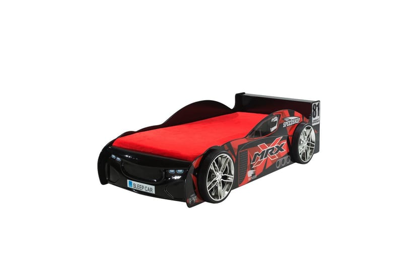 Sänky MRX-auto musta/punainen 90x200 cm Patjan kanssa - Patjan kanssa - Huonekalut - Lasten kalusteet - Lastensängyt & juniorisängyt - Tavallinen lastensänky