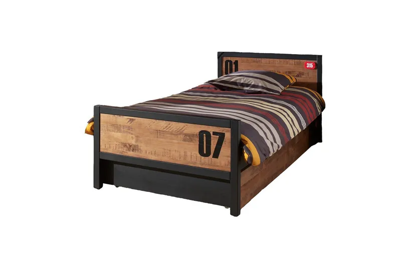 Sänky sälepohjalla ja laatikolla Alex, undefined