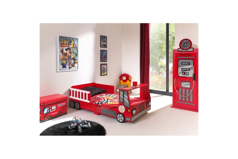 Sänky vaatekaapilla Paloauto, punainen 70x140 cm, undefined