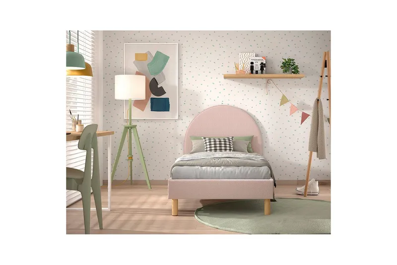 Sänky yöpöydällä Kuu 90x200 cm Vaaleanpunainen - Vaaleanpunainen - Huonekalut - Lasten kalusteet - Lastensängyt & juniorisängyt - Tavallinen lastensänky