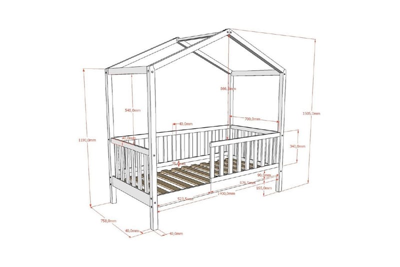 Taapero talovuode Dallas 70x140 cm Antrasiitti - Antrasiitti - Huonekalut - Lasten kalusteet - Lastensängyt & juniorisängyt - Tavallinen lastensänky
