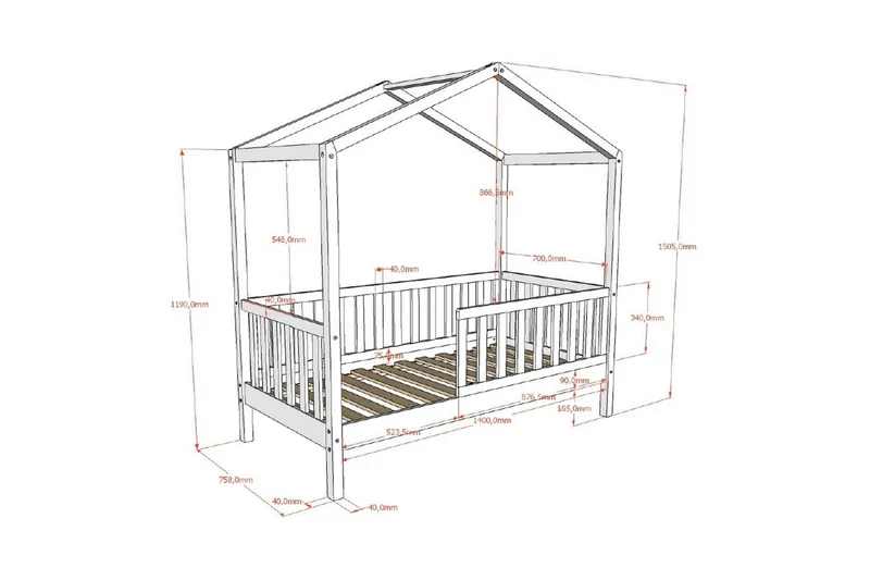 Taapero talovuode Dallas 70x140 cm Luonnollinen - Luonnollinen - Huonekalut - Lasten kalusteet - Lastensängyt & juniorisängyt - Tavallinen lastensänky