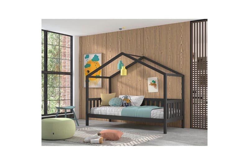 Talo sänky aidalla Dallas 90x200 cm Antrasiitti - Antrasiitti - Huonekalut - Lasten kalusteet - Lastensängyt & juniorisängyt - Tavallinen lastensänky