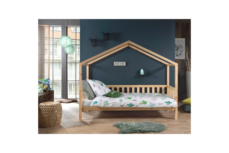 Talo sänky aidalla Dallas 90x200 cm Luonnollinen - Luonnollinen - Huonekalut - Lasten kalusteet - Lastensängyt & juniorisängyt - Tavallinen lastensänky