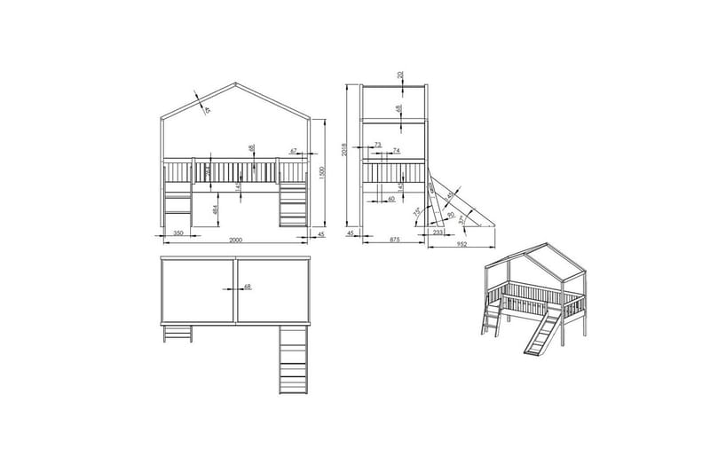 Talo sänky aidalla ja laatikolla Dallas 90x200 cm Antrasiitti - Antrasiitti - Huonekalut - Lasten kalusteet - Lastensängyt & juniorisängyt - Tavallinen lastensänky