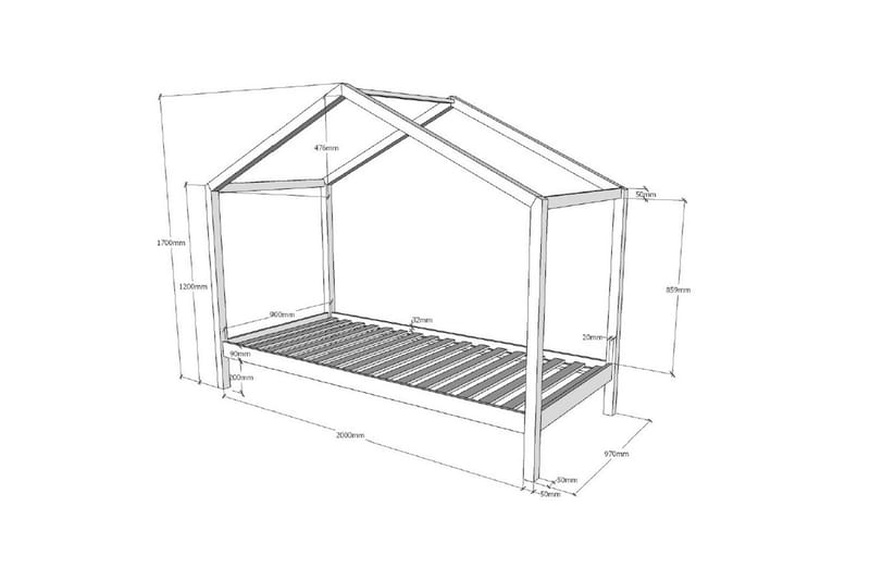 Talo sänky tekstiilisarjalla Dallas 90x200 cm Luonnollinen, Ilman aitausta, Ilman laatikkoa - Luonnollinen, Ilman aitausta, Ilman laatikkoa - Huonekalut - Lasten kalusteet - Lastensängyt & juniorisängyt - Talosänky