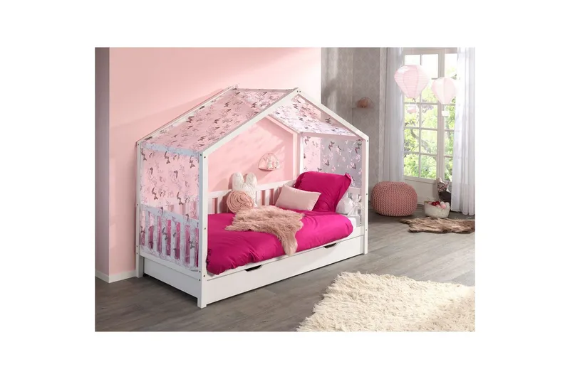 Talo sänky tekstiilisarjalla Dallas 90x200 cm Valkoinen, Ilman aitausta, Laatikollinen - Valkoinen, Ilman aitausta, Laatikollinen - Huonekalut - Lasten kalusteet - Lastensängyt & juniorisängyt - Talosänky