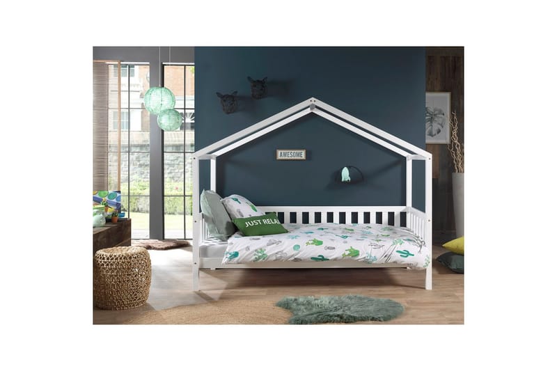 Talo sänky tekstiilisarjalla Dallas 90x200 cm Valkoinen, Ilman aitausta, Laatikollinen - Valkoinen, Ilman aitausta, Laatikollinen - Huonekalut - Lasten kalusteet - Lastensängyt & juniorisängyt - Talosänky