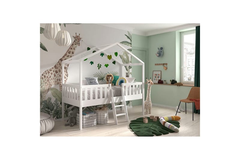 Talo sänky tikkailla Dallas 90x200 cm Valkoinen - Huonekalut - Lasten kalusteet - Lastensängyt & juniorisängyt - Tavallinen lastensänky