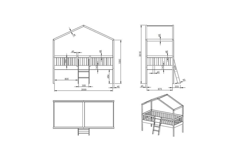 Talo sänky tikkailla Dallas 90x200 cm Valkoinen - Huonekalut - Lasten kalusteet - Lastensängyt & juniorisängyt - Tavallinen lastensänky