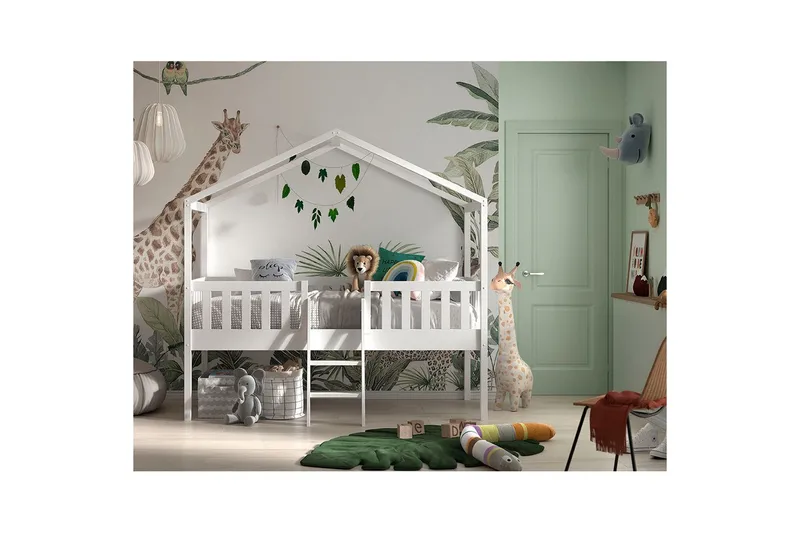 Talo sänky tikkailla Dallas 90x200 cm Valkoinen - Huonekalut - Lasten kalusteet - Lastensängyt & juniorisängyt - Tavallinen lastensänky