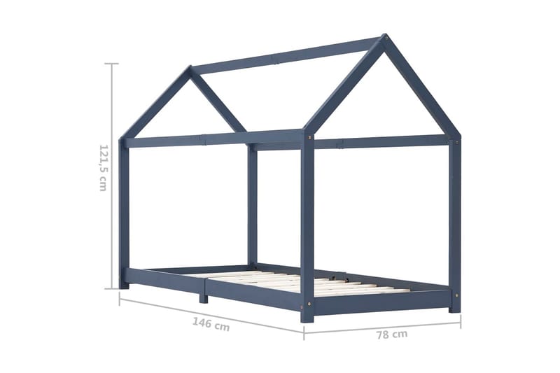 Lasten sängynrunko harmaa täysi mänty 70x140 cm - Harmaa - Huonekalut - Lasten kalusteet - Lastensängyt & juniorisängyt - Talosänky