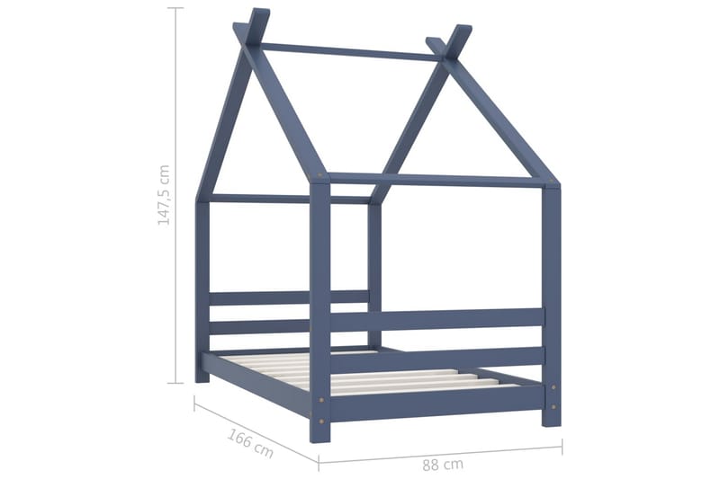 Lasten sängynrunko harmaa täysi mänty 80x160 cm - Huonekalut - Lasten kalusteet - Lastensängyt & juniorisängyt - Talosänky