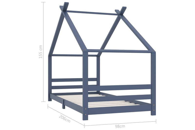 Lasten sängynrunko harmaa täysi mänty 90x200 cm - Huonekalut - Lasten kalusteet - Lastensängyt & juniorisängyt - Talosänky