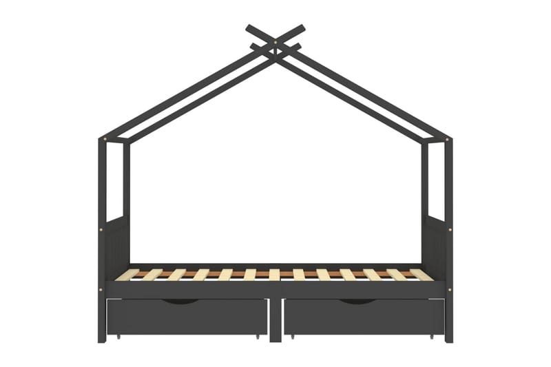 Lasten sängynrunko laatikoilla harmaa täysi mänty 90x200cm - Talosänky