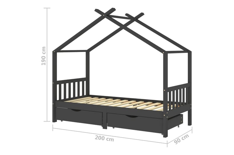 Lasten sängynrunko laatikoilla harmaa täysi mänty 90x200cm - Huonekalut - Lasten kalusteet - Lastensängyt & juniorisängyt - Talosänky