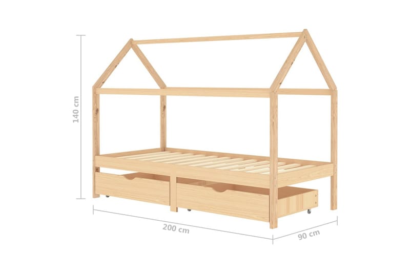 Lasten sängynrunko laatikoilla täysi mänty 90x200 cm - Huonekalut - Lasten kalusteet - Lastensängyt & juniorisängyt - Talosänky