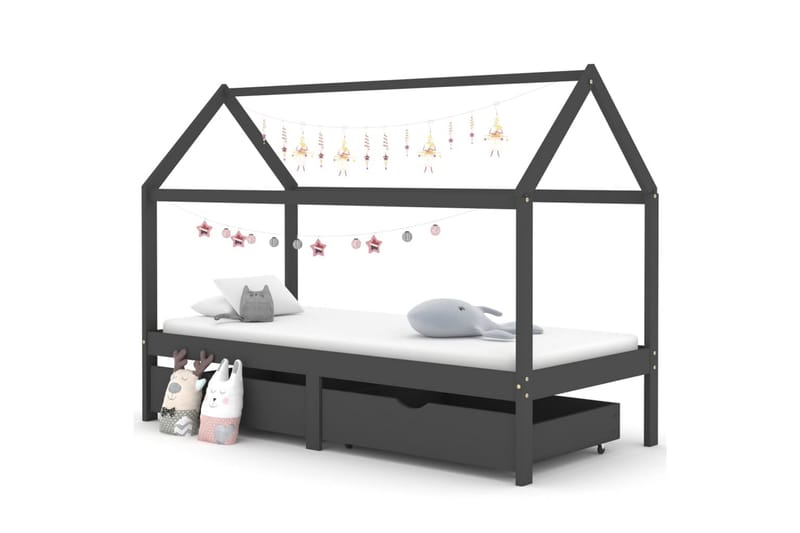 Lasten sängynrunko laatikoilla t.harmaa täysi mänty 90x200cm - Huonekalut - Lasten kalusteet - Lastensängyt & juniorisängyt - Talosänky