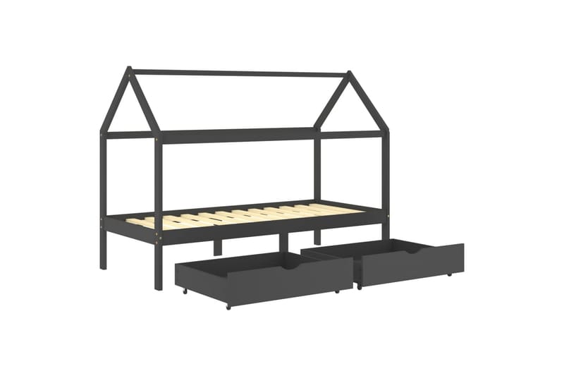 Lasten sängynrunko laatikoilla t.harmaa täysi mänty 90x200cm - Huonekalut - Lasten kalusteet - Lastensängyt & juniorisängyt - Talosänky