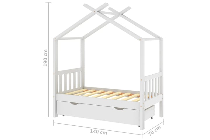 Lasten sängynrunko laatikolla täysi mänty 70x140 cm - Talosänky