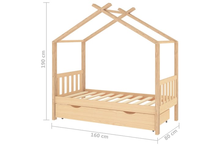 Lasten sängynrunko laatikolla täysi mänty 80x160 cm - Talosänky