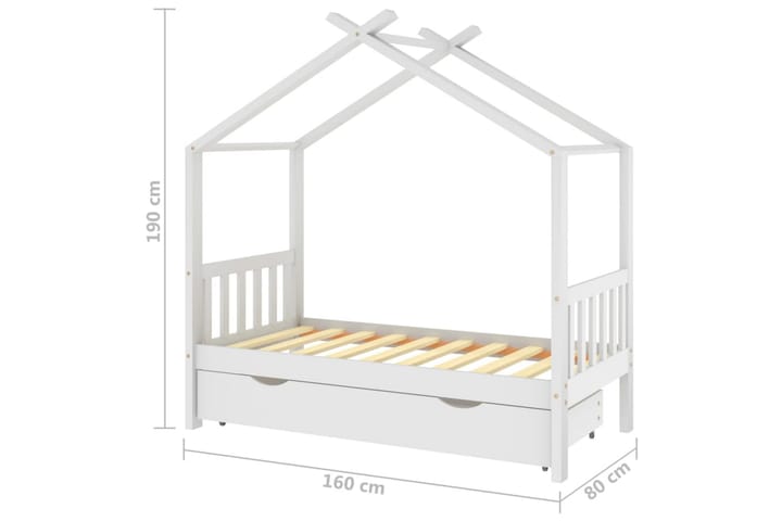 Lasten sängynrunko laatikolla täysi mänty 80x160 cm - Talosänky