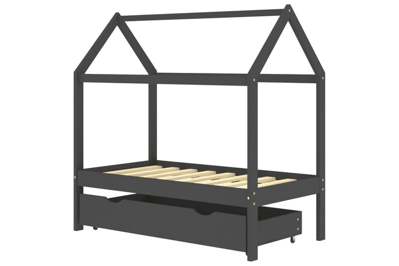 Lasten sängynrunko laatikolla t.harmaa täysi mänty 70x140 cm - Huonekalut - Lasten kalusteet - Lastensängyt & juniorisängyt - Talosänky