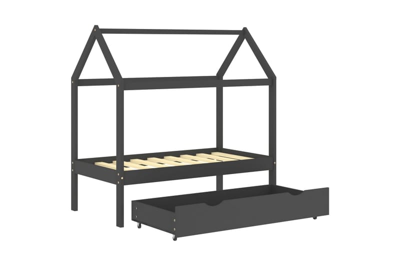 Lasten sängynrunko laatikolla t.harmaa täysi mänty 70x140 cm - Huonekalut - Lasten kalusteet - Lastensängyt & juniorisängyt - Talosänky