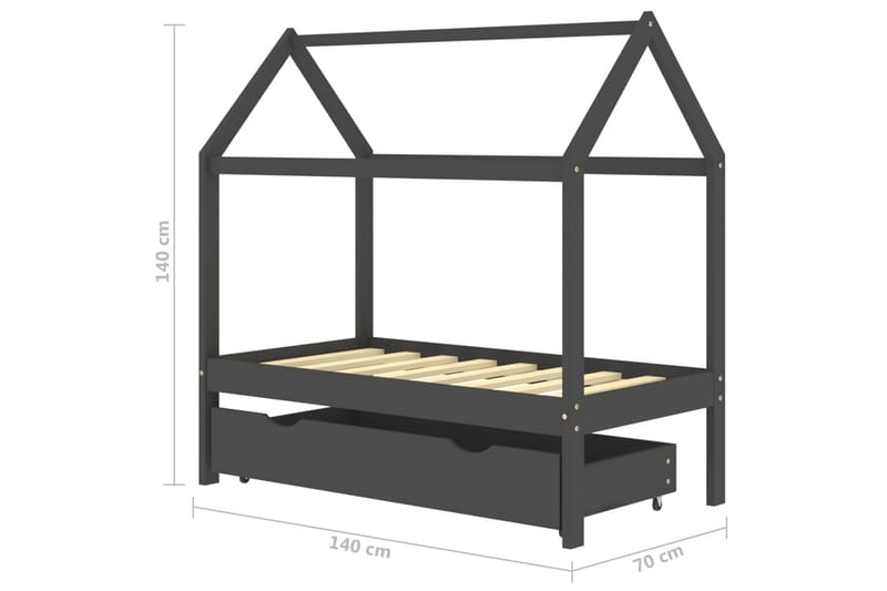 Lasten sängynrunko laatikolla t.harmaa täysi mänty 70x140 cm - Huonekalut - Lasten kalusteet - Lastensängyt & juniorisängyt - Talosänky