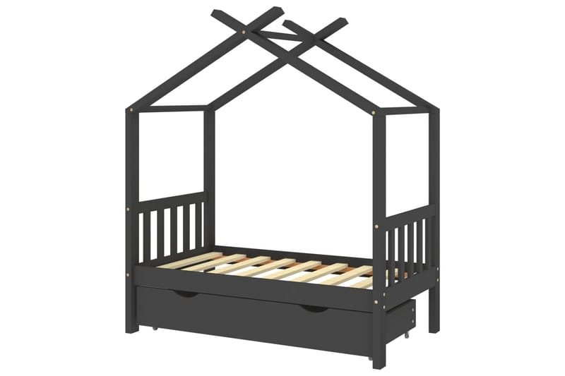 Lasten sängynrunko laatikolla t.harmaa täysi mänty 70x140 cm - Huonekalut - Lasten kalusteet - Lastensängyt & juniorisängyt - Talosänky