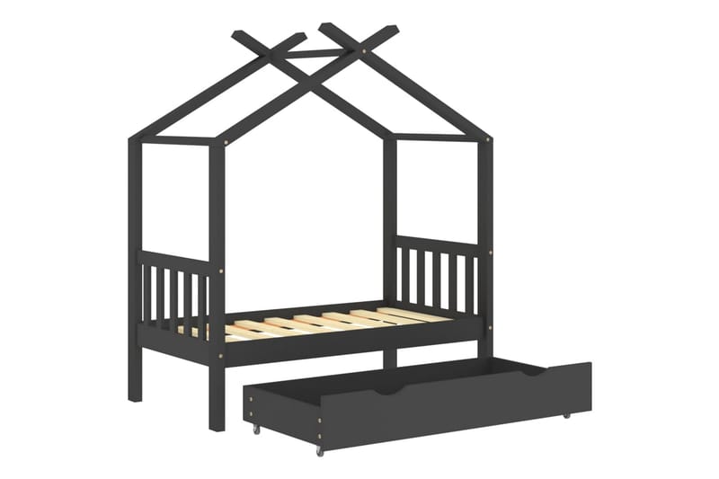 Lasten sängynrunko laatikolla t.harmaa täysi mänty 70x140 cm - Huonekalut - Lasten kalusteet - Lastensängyt & juniorisängyt - Talosänky
