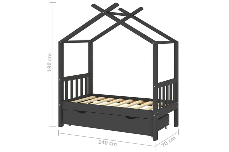 Lasten sängynrunko laatikolla t.harmaa täysi mänty 70x140 cm - Huonekalut - Lasten kalusteet - Lastensängyt & juniorisängyt - Talosänky