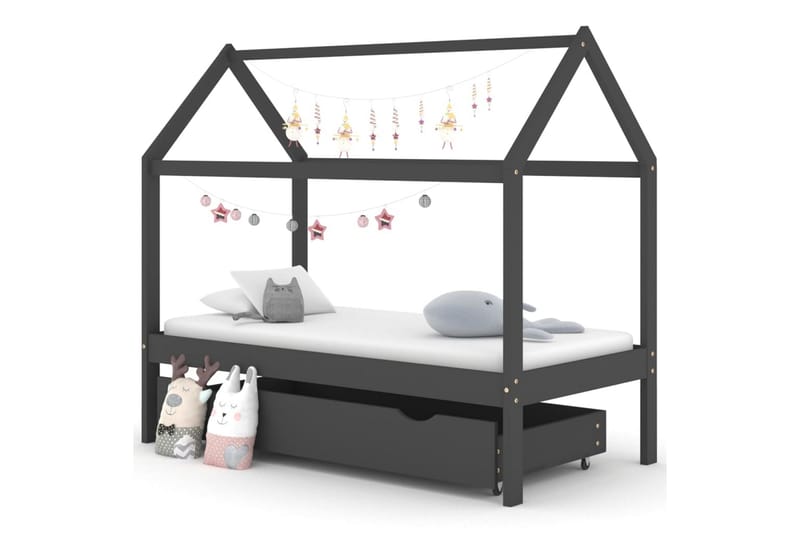 Lasten sängynrunko laatikolla t.harmaa täysi mänty 80x160 cm - Huonekalut - Lasten kalusteet - Lastensängyt & juniorisängyt - Talosänky