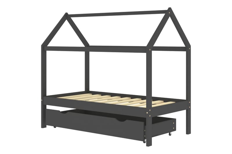 Lasten sängynrunko laatikolla t.harmaa täysi mänty 80x160 cm - Huonekalut - Lasten kalusteet - Lastensängyt & juniorisängyt - Talosänky